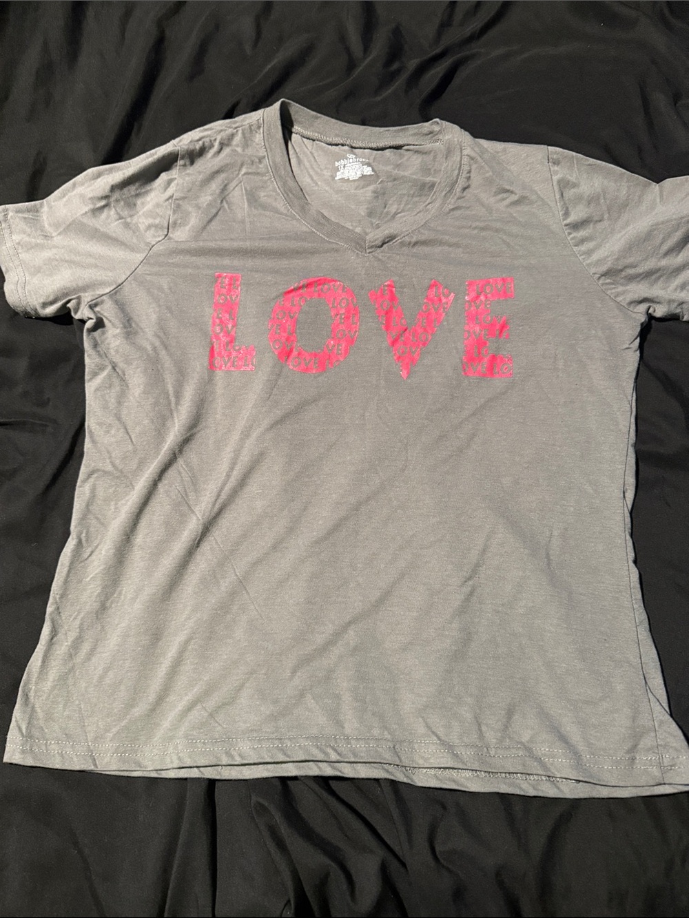 Bobbie Brooks Gray Tee with Pink LOVE Graphic